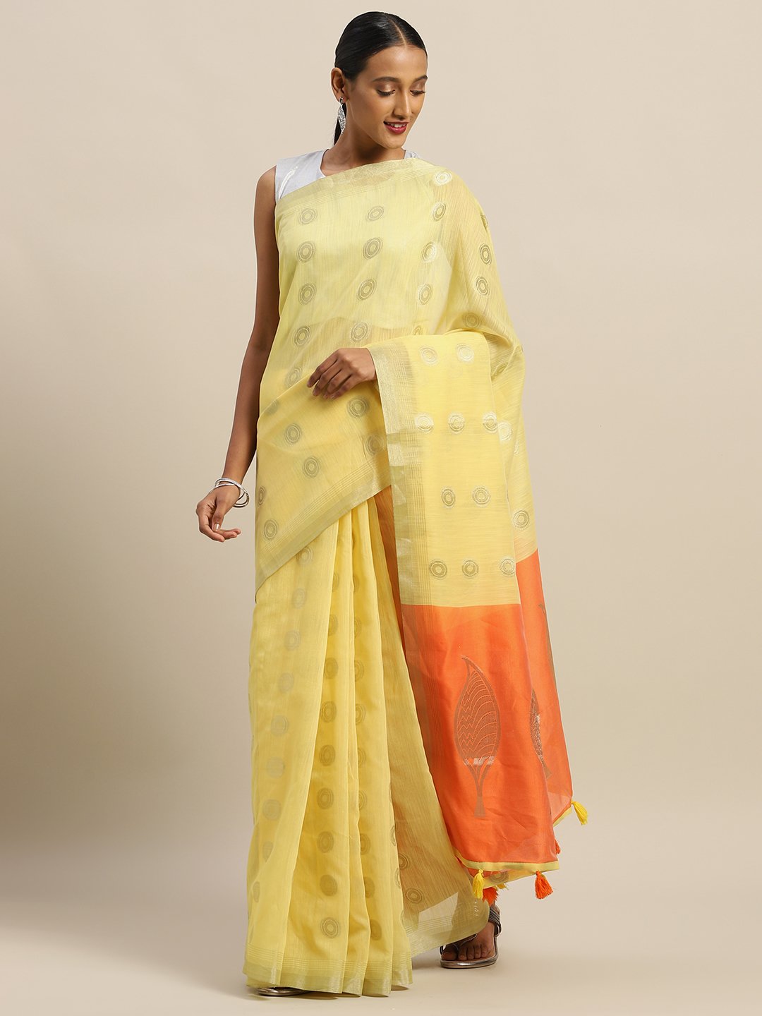 Women's Prints Linen Cotton Zari Work Traditional Saree - Sangam Prints