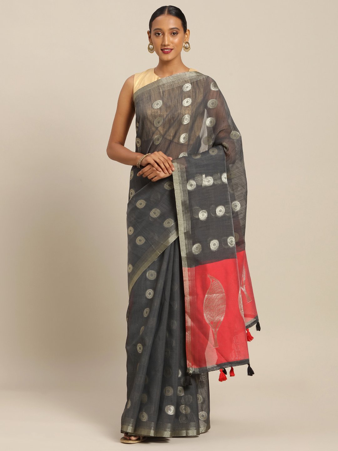 Women's Prints Linen Cotton Zari Work Traditional Saree - Sangam Prints