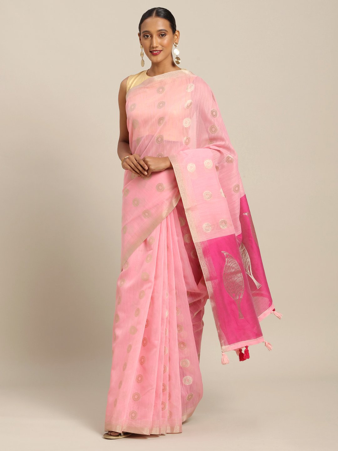 Women's Prints Linen Cotton Zari Work Traditional Saree - Sangam Prints