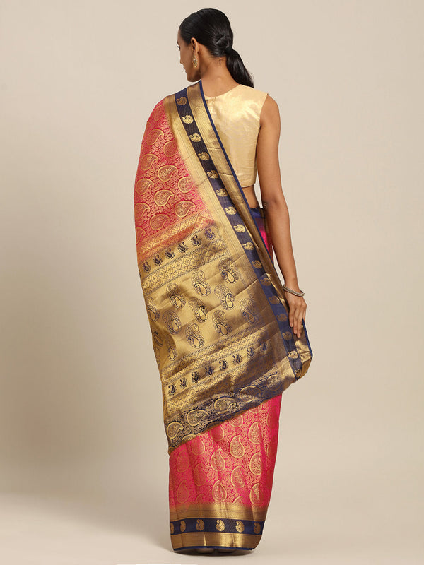 Women's Pink Silk Jacquard Traditional Saree - Sangam Prints