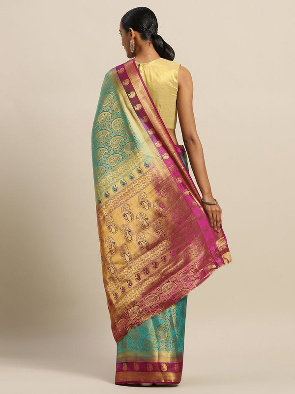 Women's Sea Green Silk Jacquard Traditional Saree - Sangam Prints