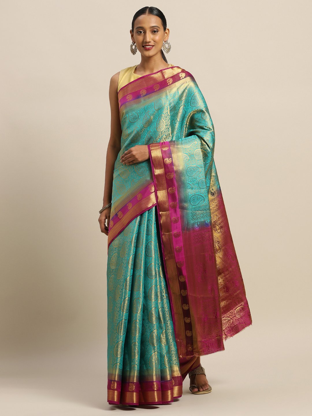 Women's Prints Silk Jacquard Traditional Saree - Sangam Prints