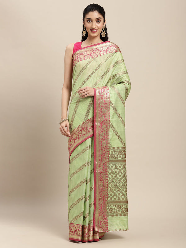 Women's Light Green Silk Woven Work Traditional Saree - Sangam Prints