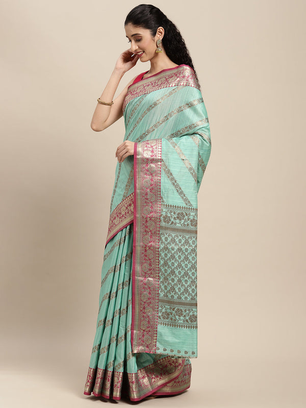 Women's Sea Green Silk Woven Work Traditional Saree - Sangam Prints