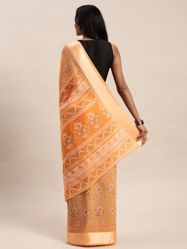 Women's Prints Orange Cotton Woven Work Traditional Saree - Sangam Prints