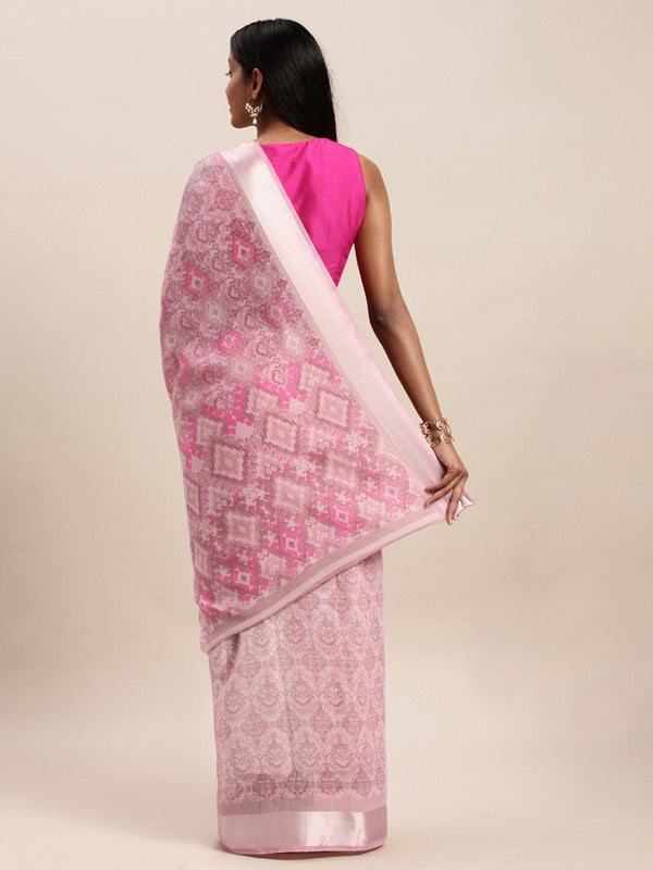 Women's Pink Cotton Woven Work Traditional Saree - Sangam Prints