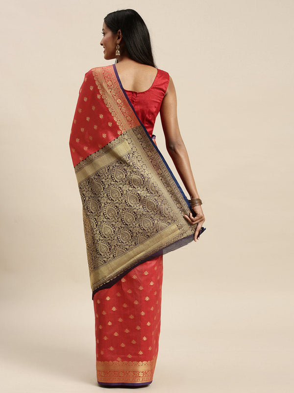 Women's Pink Handloom Silk Jacquard Traditional Saree - Sangam Prints