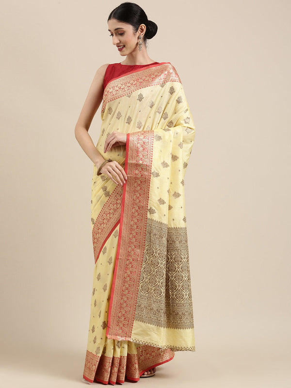 Women's Yellow Cotton Handloom Woven Work Traditional Saree - Sangam Prints