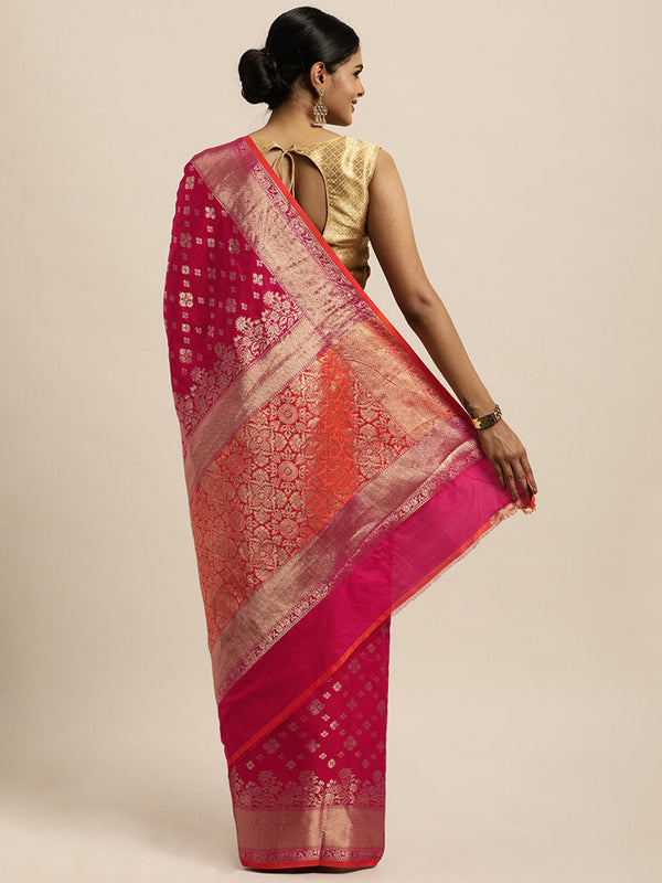 Women's Pink Silk Woven Rich Pallu Work Traditional Saree - Sangam Prints