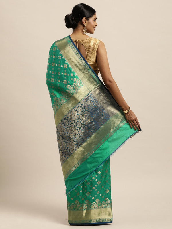 Women's Green Silk Woven Rich Pallu Work Traditional Saree - Sangam Prints