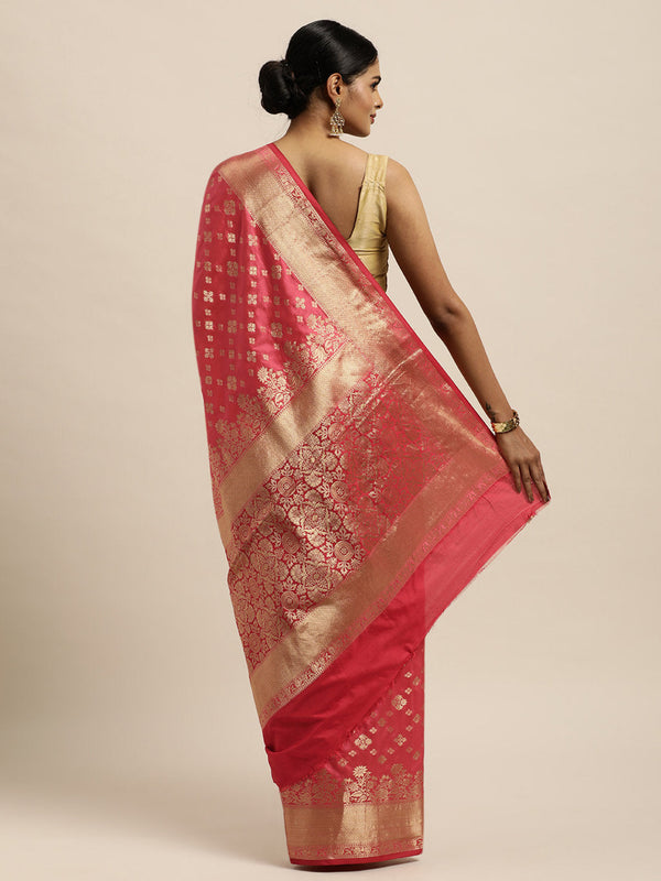 Women's Pink Silk Woven Rich Pallu Work Traditional Saree - Sangam Prints