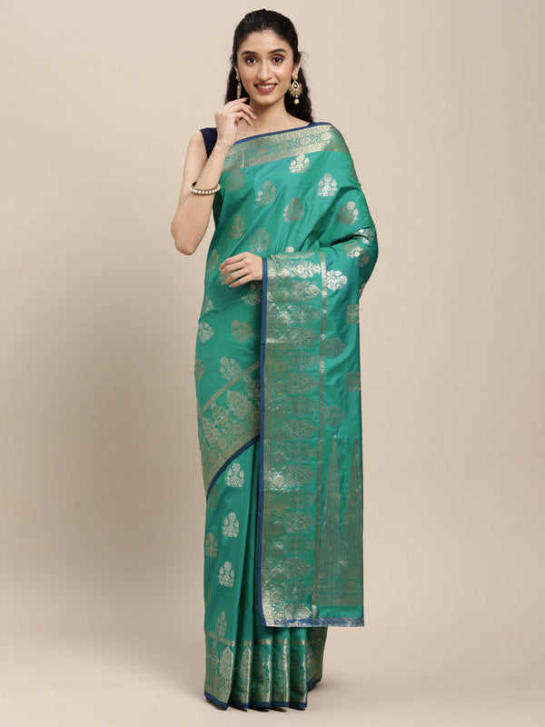 Women's Sea Green Silk Woven Work Traditional Saree - Sangam Prints