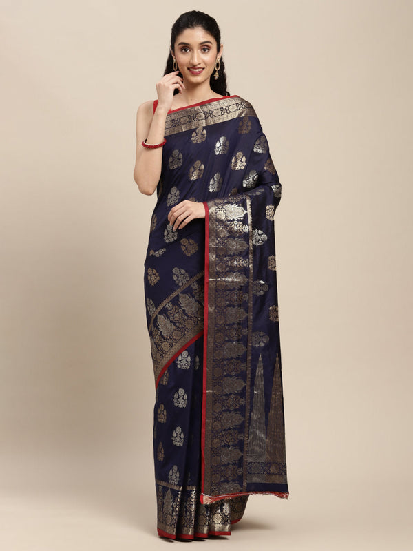 Women's Blue Silk Woven Work Traditional Saree - Sangam Prints