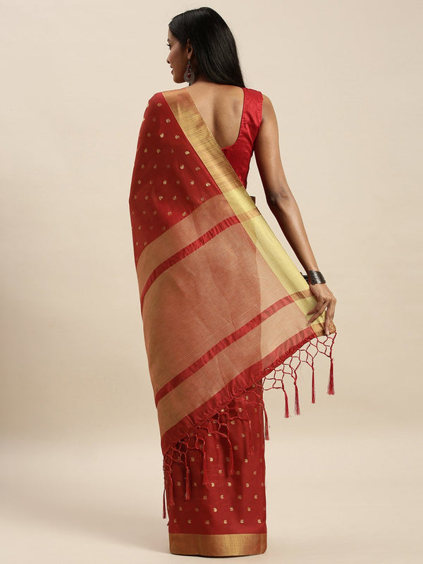 Women's Prints Red Handloom Silk Zari Work Traditional Saree - Sangam Prints