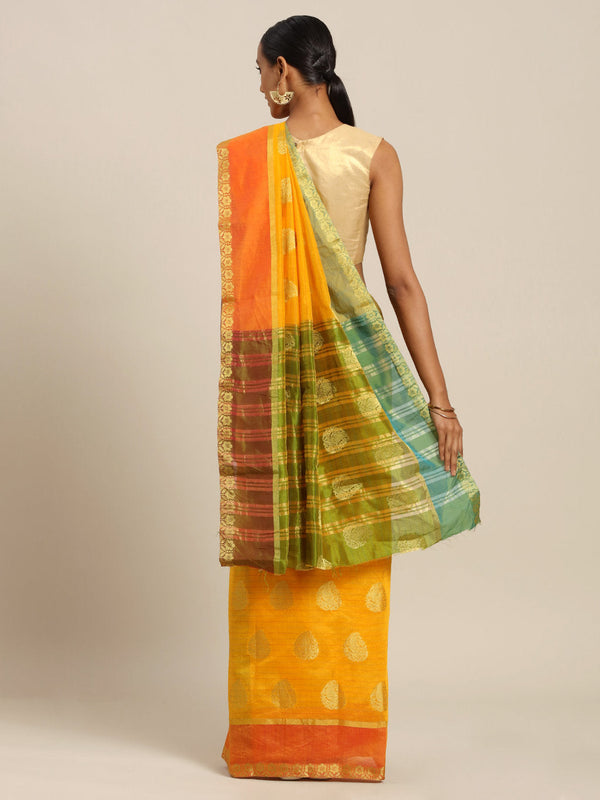 Women's Yellow Cotton Handloom Woven Work Traditional Saree - Sangam Prints