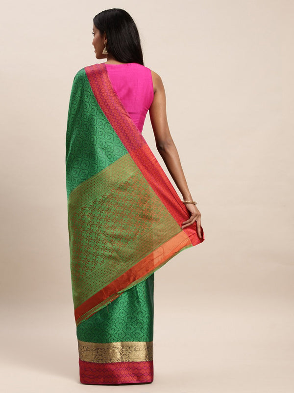 Women's Prints Green Handloom Silk Woven Work Traditional Saree - Sangam Prints