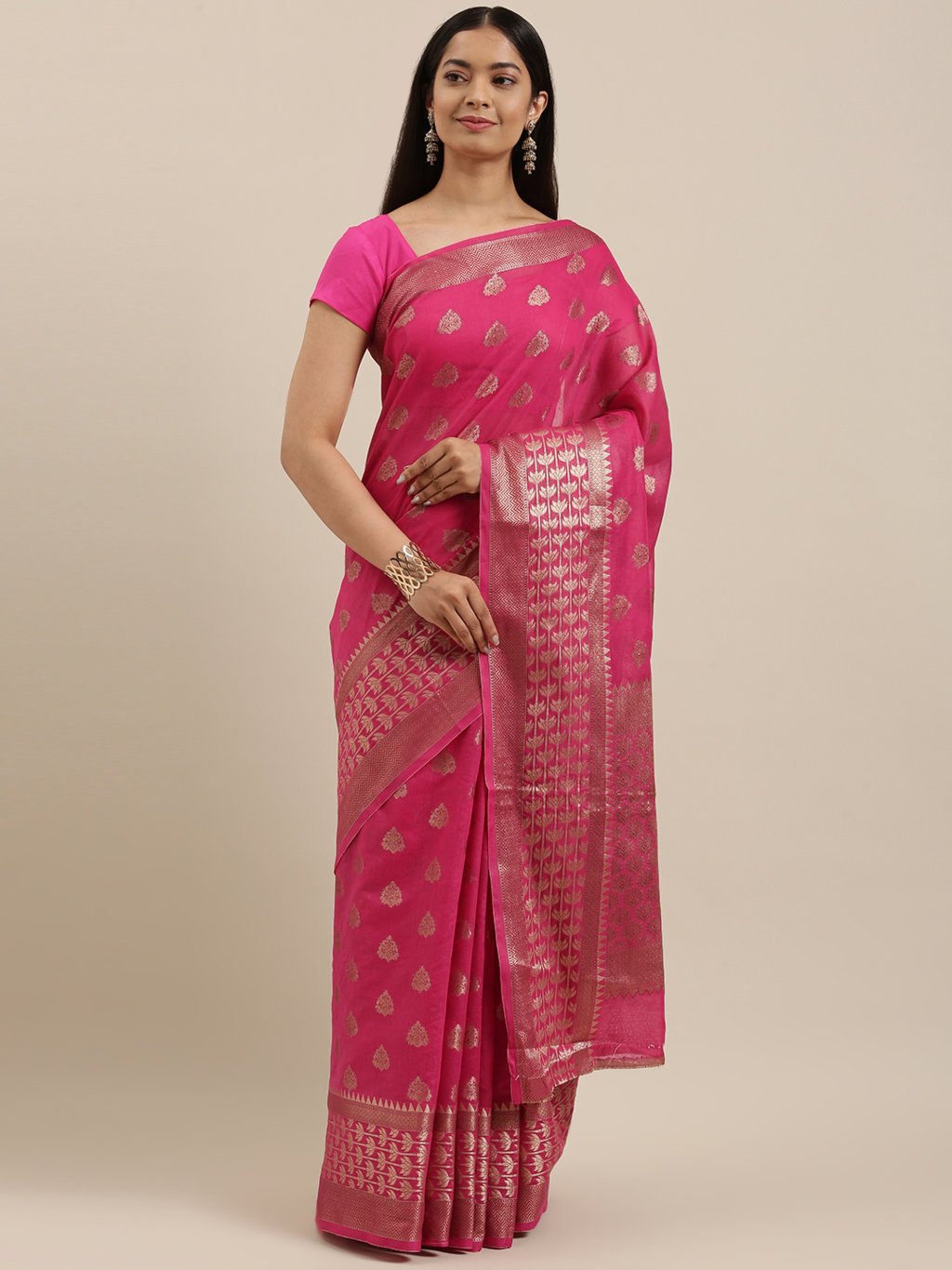 Women's Prints Cotton Handloom Woven Work Traditional Saree - Sangam Prints