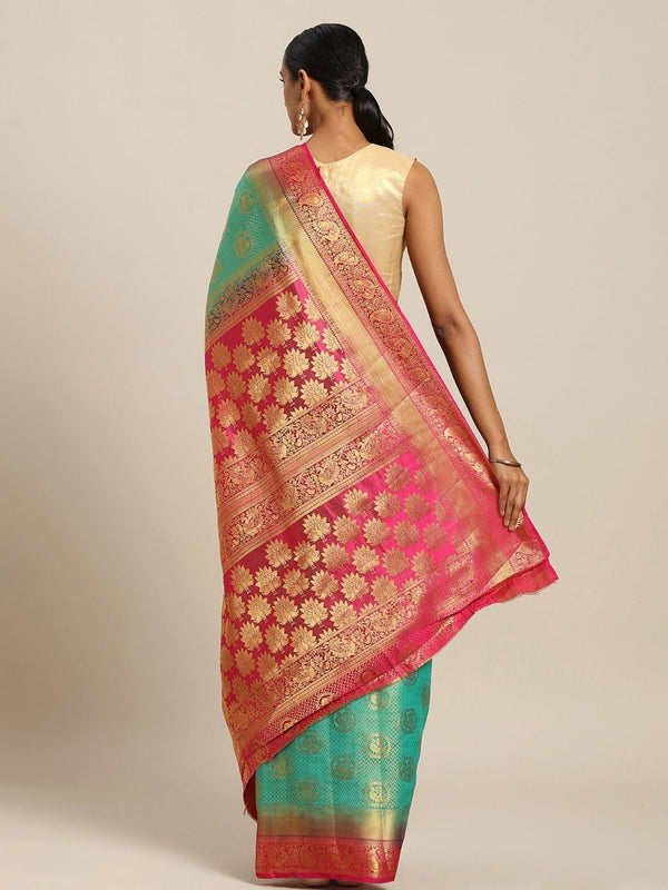 Women's Sea Green Silk Jacquard Traditional Saree - Sangam Prints