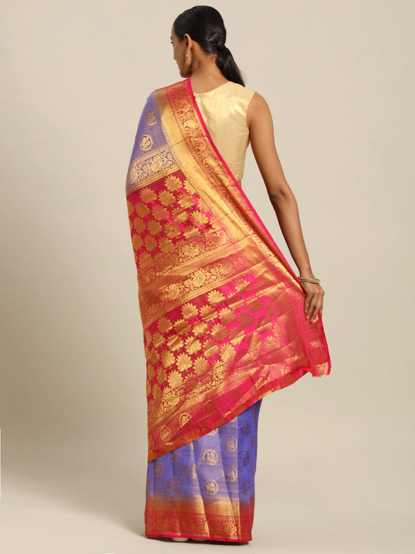 Women's Violet Silk Jacquard Traditional Saree - Sangam Prints