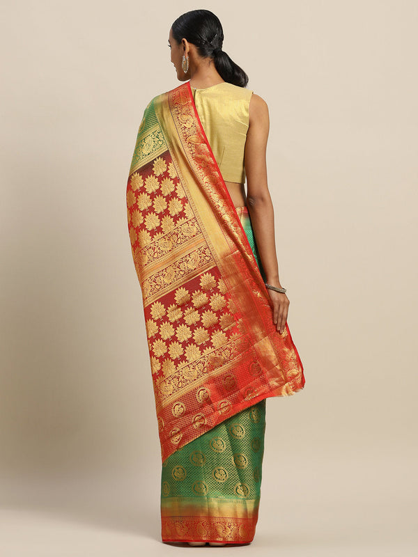 Women's Green Silk Jacquard Traditional Saree - Sangam Prints