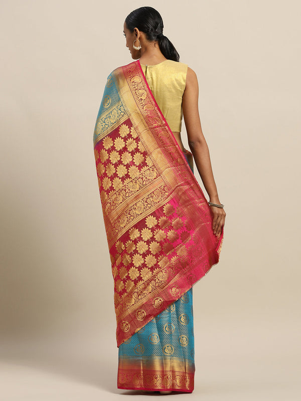 Women's Sky Blue Silk Jacquard Traditional Saree - Sangam Prints