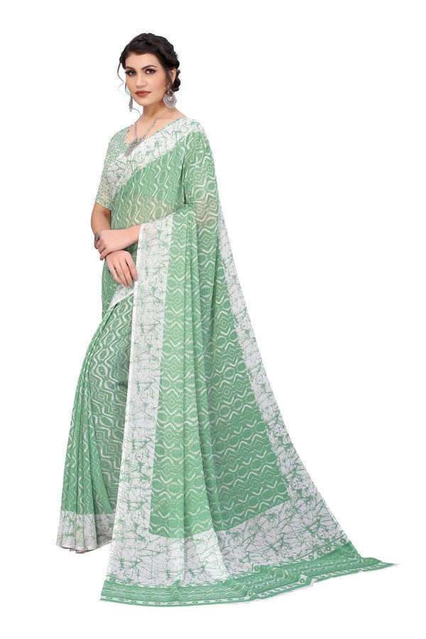 Women's Green Printed Georgette Saree - Vamika