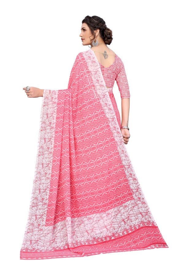 Women's Peach Printed Georgette Saree - Vamika