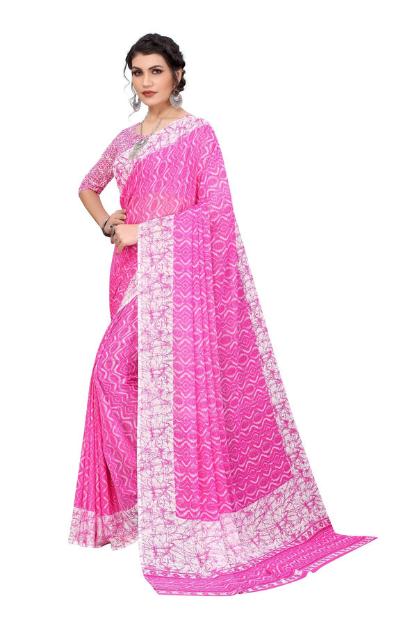 Women's Pink Printed Georgette Saree - Vamika