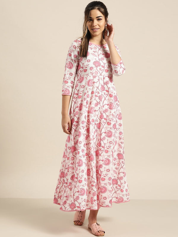 Women's Pink Floral Anarkali Kurta - SHAE