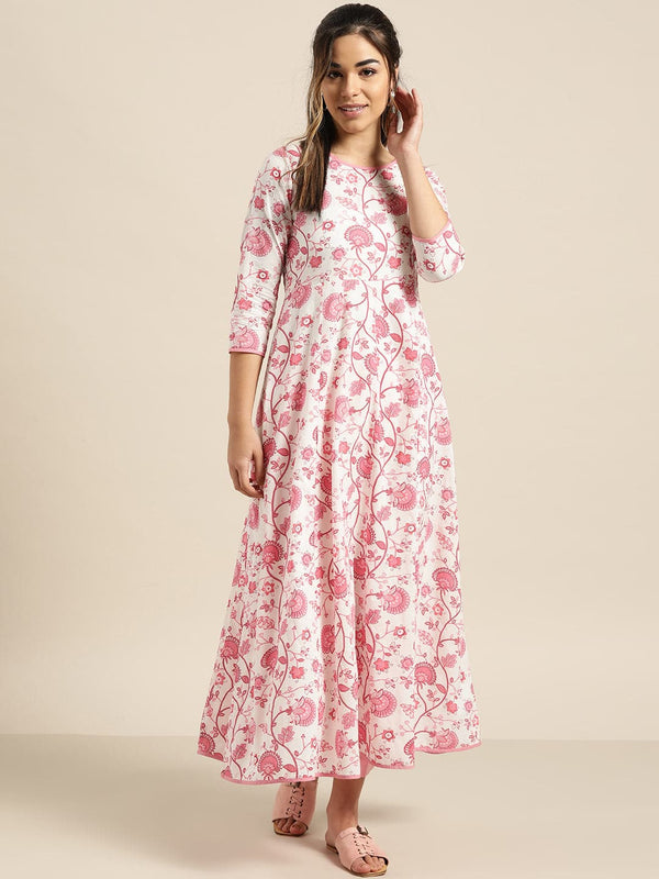 Women's Pink Floral Anarkali Kurta - Lyush