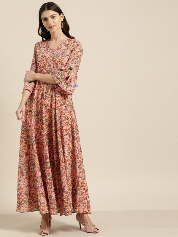 Women's Pink Floral Flared Kurta - SHAE