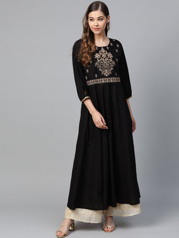 Women's Black Zari Embroidery Anarkali Kurta - SHAE