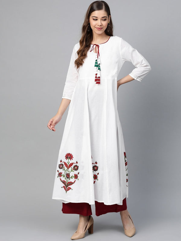 Women's Block Print White Anarkali - SHAE