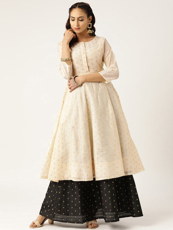 Women's Off White Booti Chanderi Anarkali Kurta - SHAE