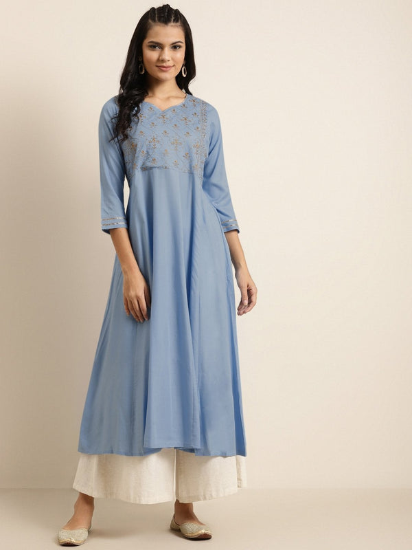 Women's Blue Zari Embroidery Anarkali Kurta - SHAE