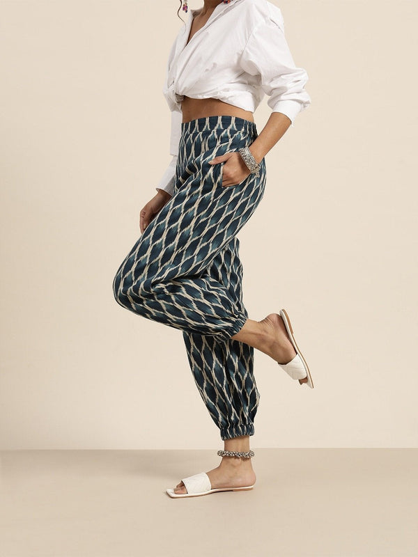 Women's Navy Ikat Cuff Hem Pants - SHAE