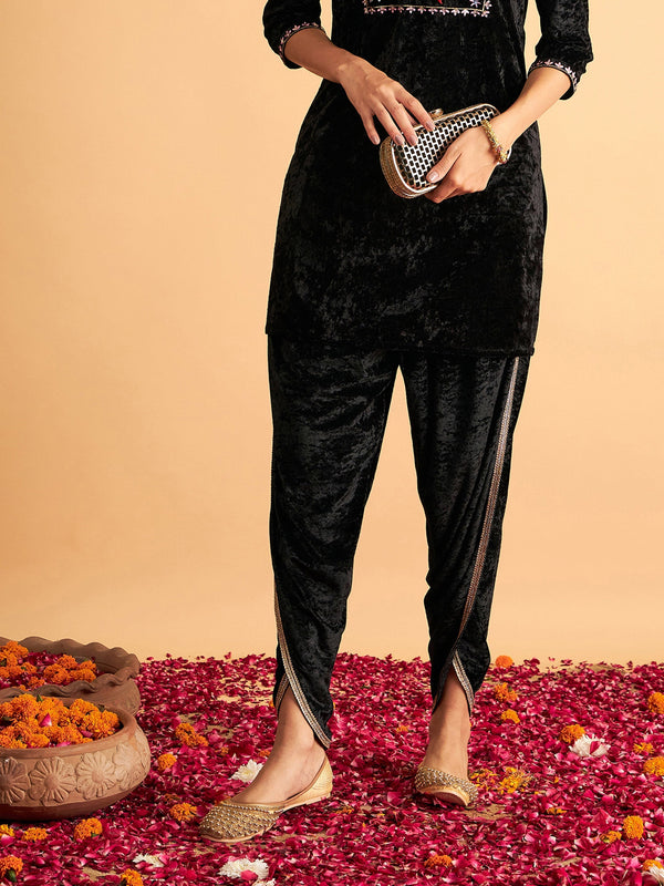 Women's Black Velvet Dhoti Pants - Lyush