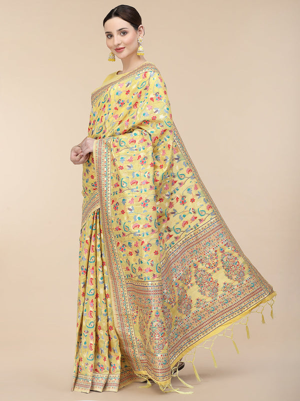 Women's Yellow Silk Blend Woven Design Saree With Unstitched Blouse Piece - Navyaa