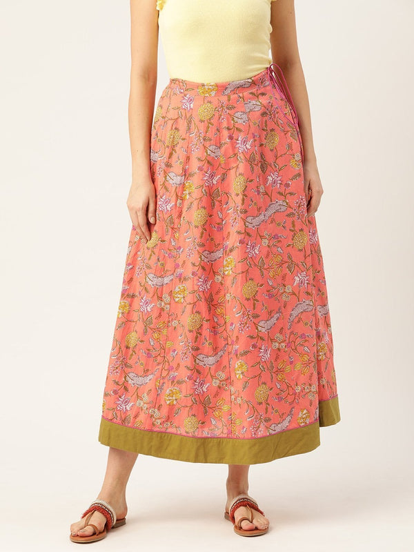 Women's Peach Floral Anarkali Skirt - SHAE