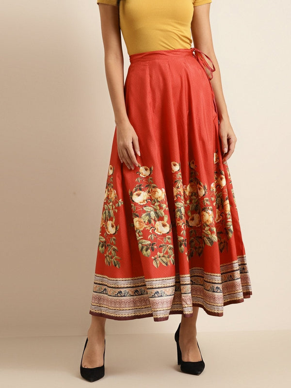 Women's Red Floral Kali Skirt - SHAE