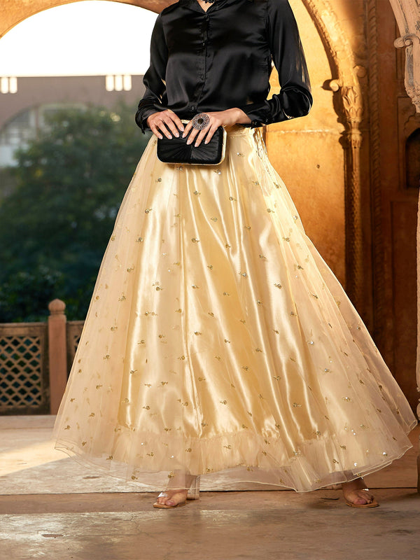 Women's Gold Tulle Sequin Anarkali Skirt - SASSAFRAS