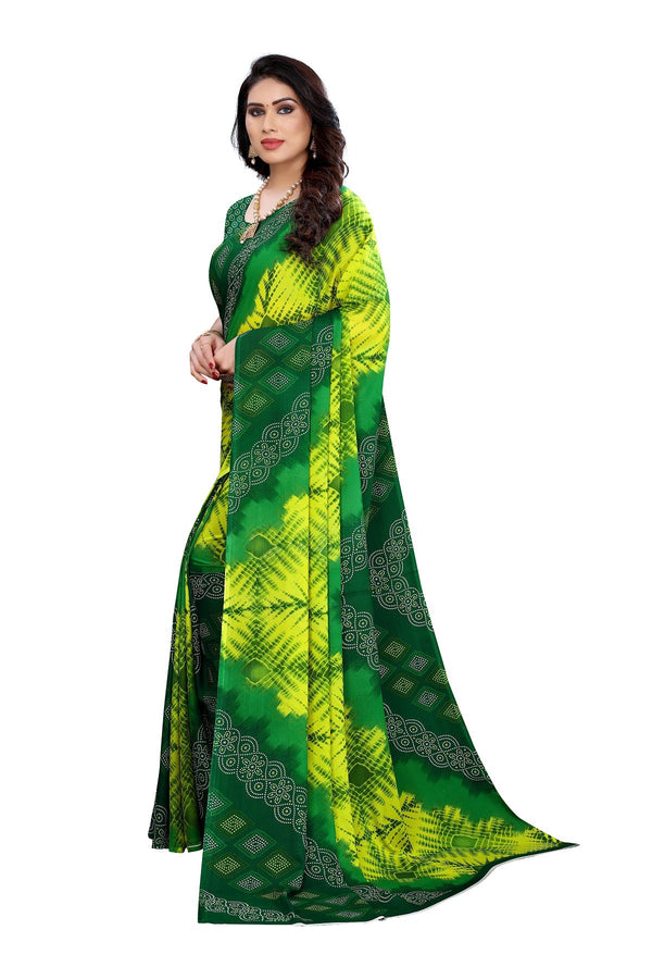 Women's Green Printed Georgette Saree - Vamika