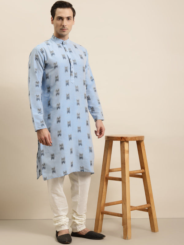 Men's Cotton Blue & Black Churidar Pyjama Set - Sojanya