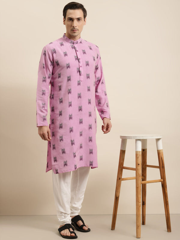 Men's Cotton Pink & Black Churidar Pyjama Set - Sojanya