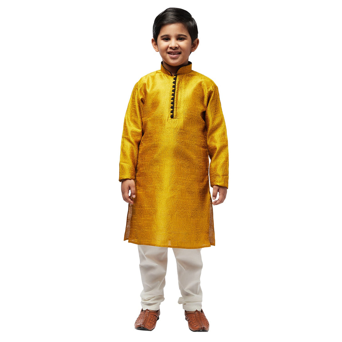 Kid's Cotton Blend Multi Kurta & Off-White Churidar Pyjama set - Sojanya KID