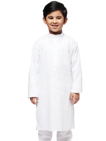 Kid's Cotton Linen White Solid ONLY Kurta  - Sojanya KID