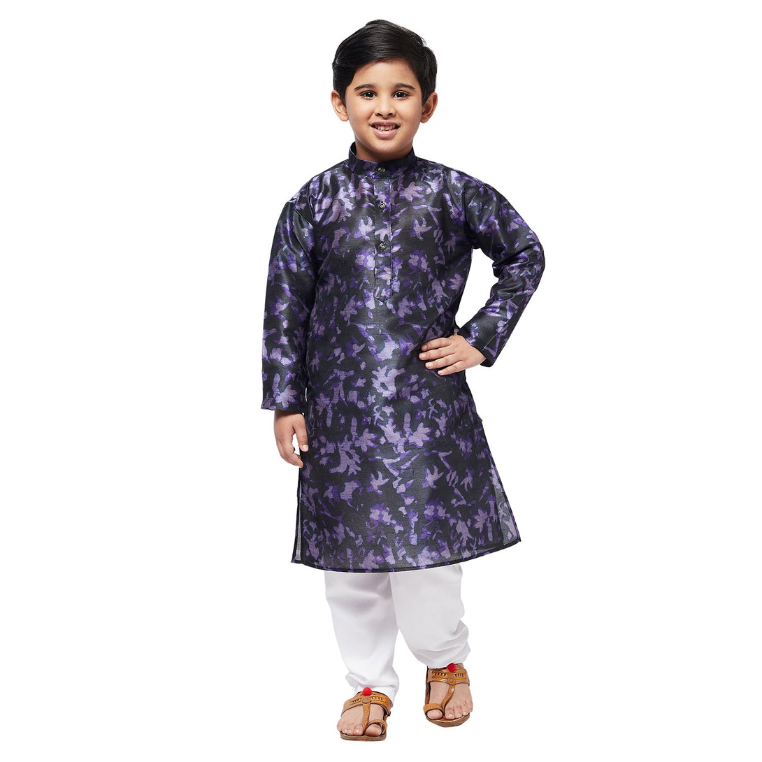 Kid's Silk Blend Navy Blue Printed ONLY Kurta  - Sojanya KID