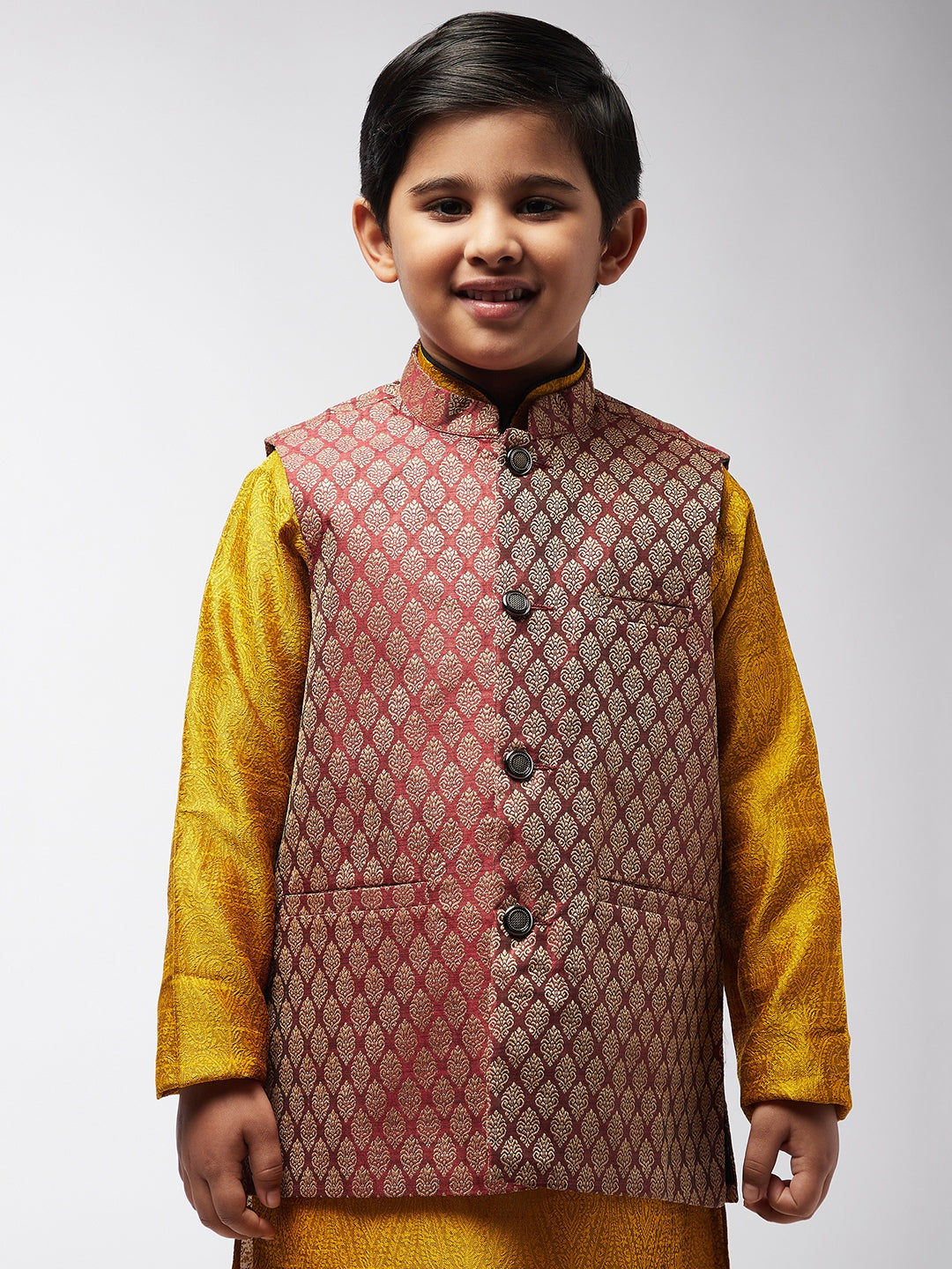 Kid's Jacquard Silk Maroon Self design ONLY Nehrujacket - Sojanya KID