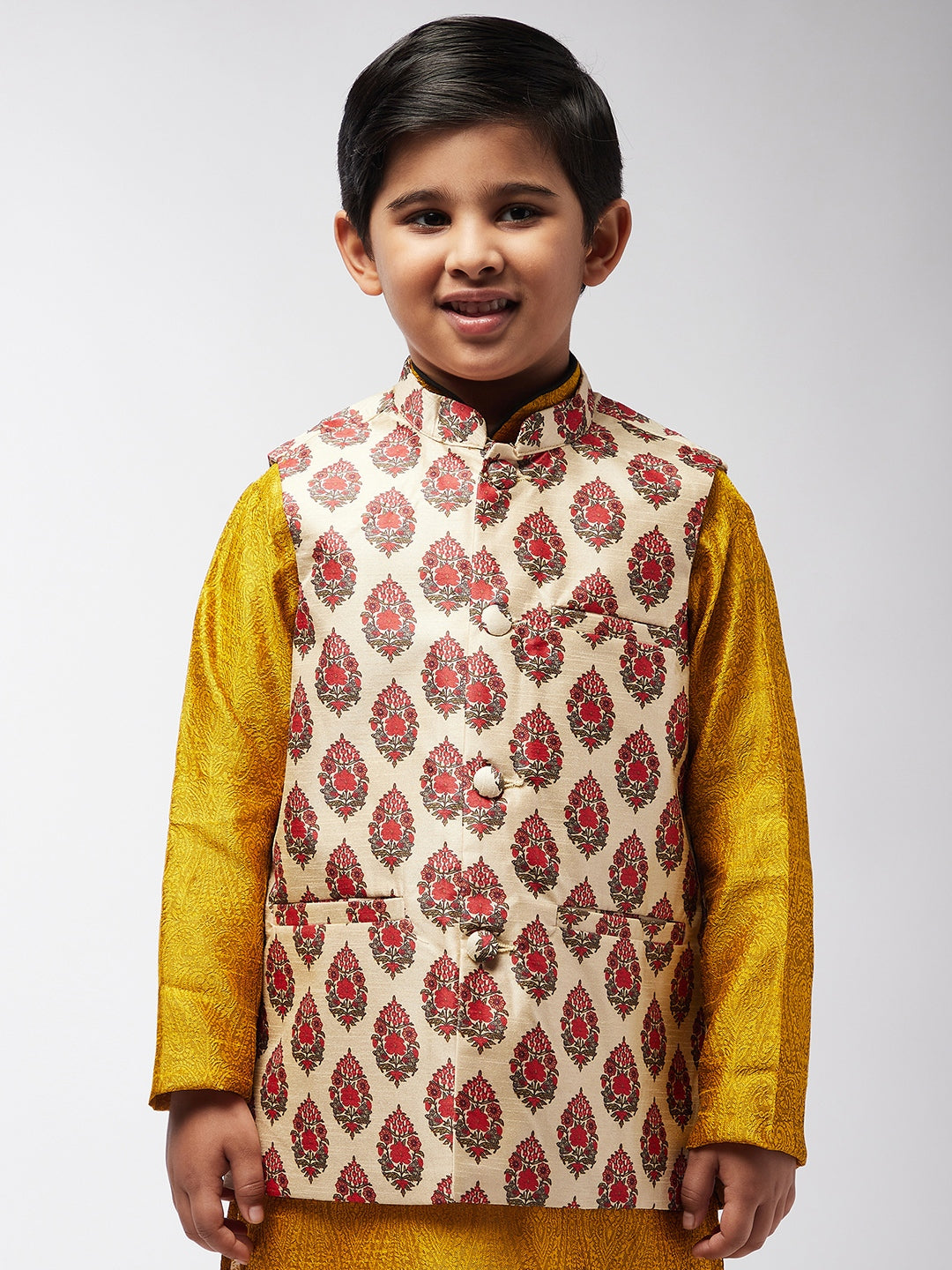 Kid's Silk Blend Red Printed ONLY Nehru Jacket - Sojanya KID