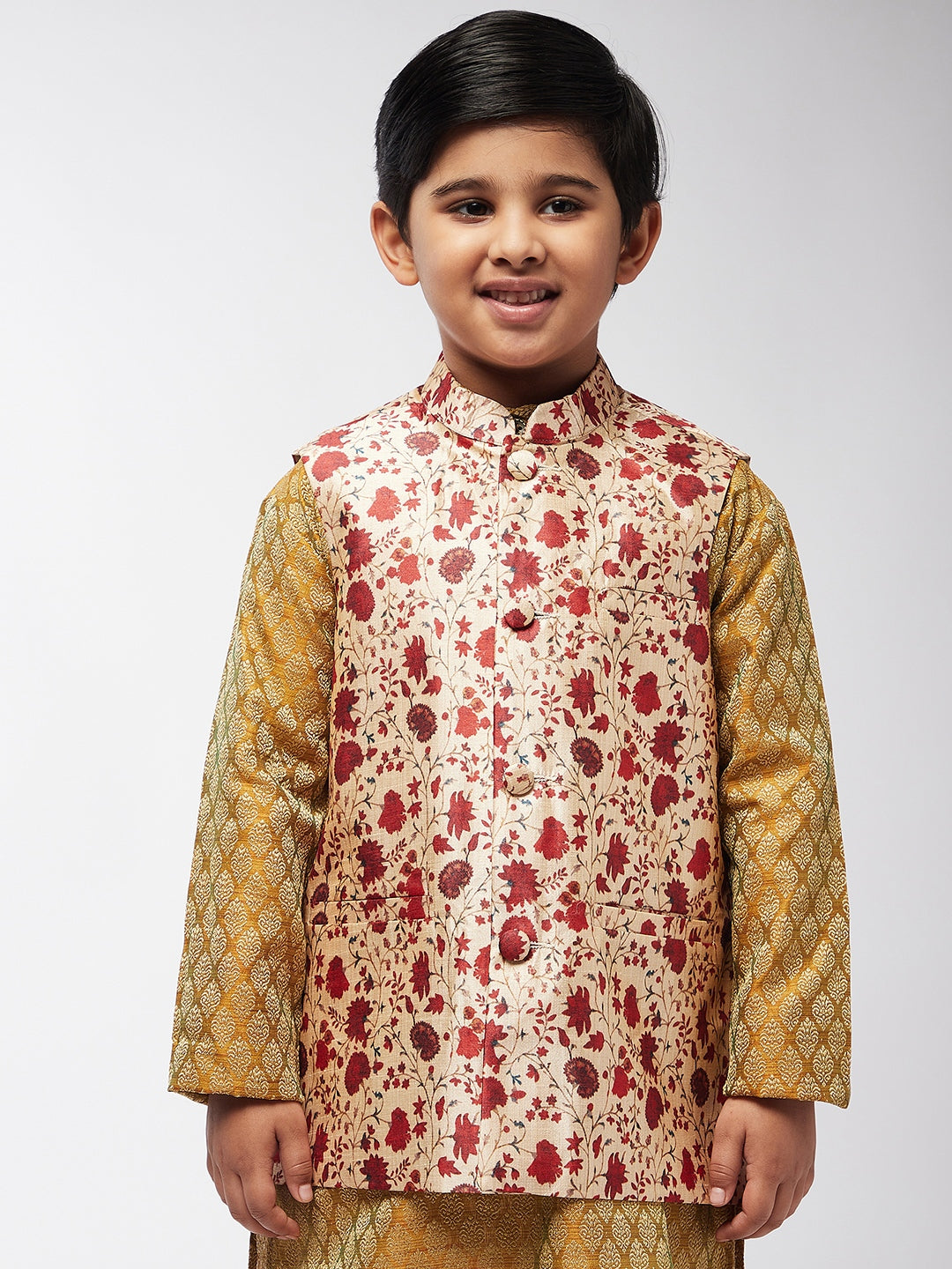 Kid's Silk Blend Red Printed ONLY Nehru Jacket - Sojanya KID